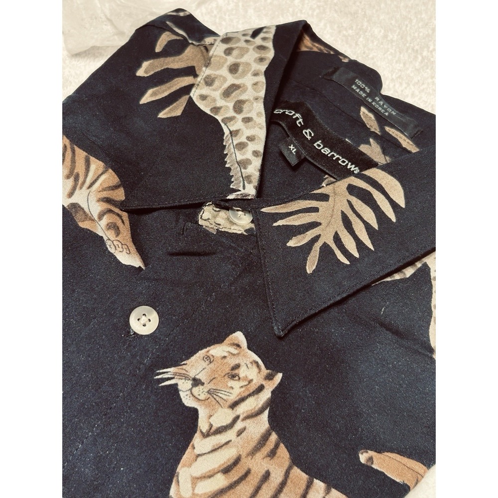Croft And Battow Tiger Safari Camp Shirt Animal Print Size Xl Men's 100% Rayon